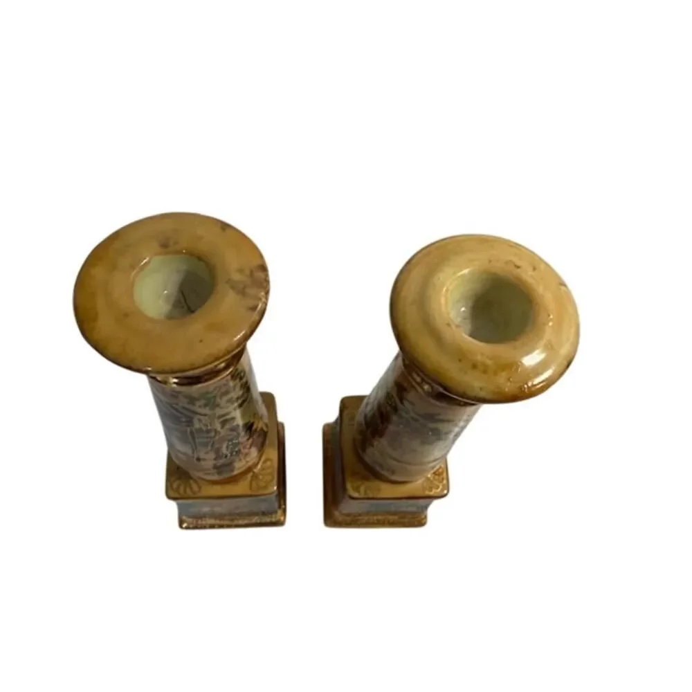 Royal Satsuma Pair Of Candlesticks Circa 1900s 9 1/2